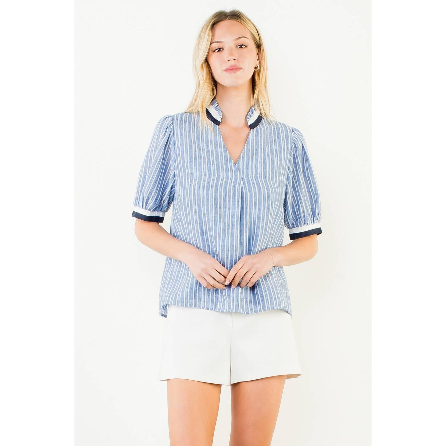 Short Sleeve Striped V-Neck Top