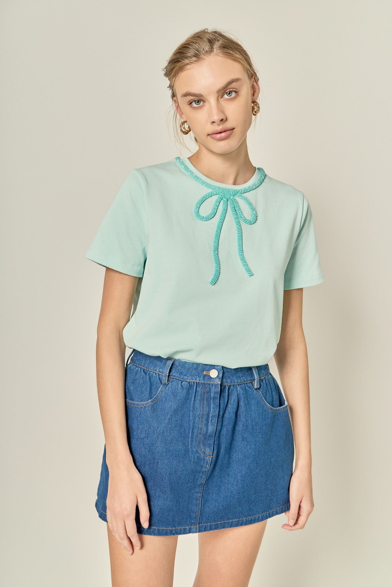 Beaded Bow T-shirt - Mint