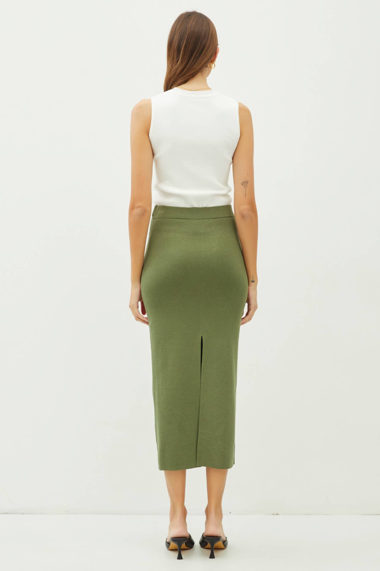 KNITTED HIGH RISE MIDI SKIRT