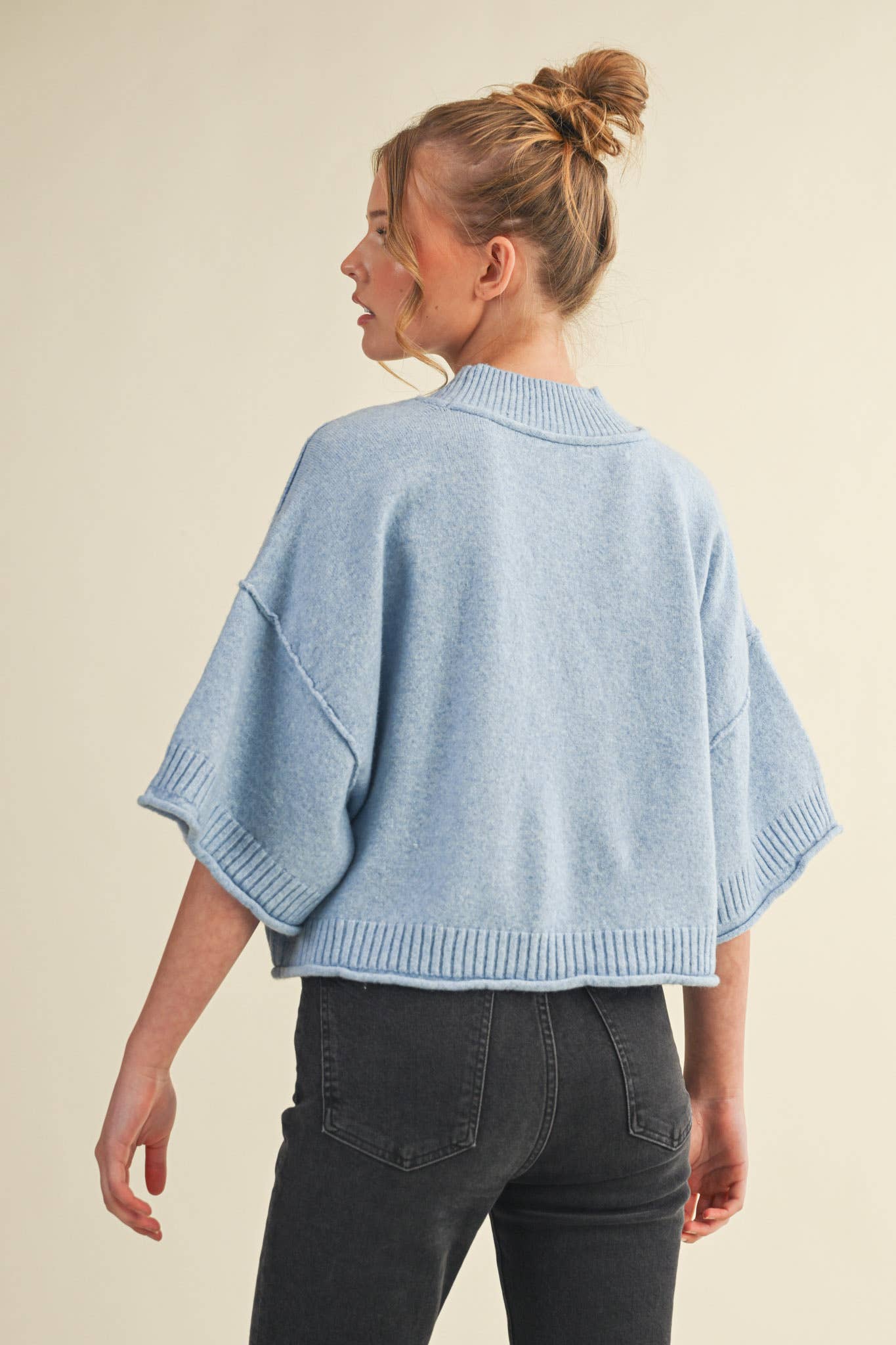 Mock Neck Short Sleeve Sweater