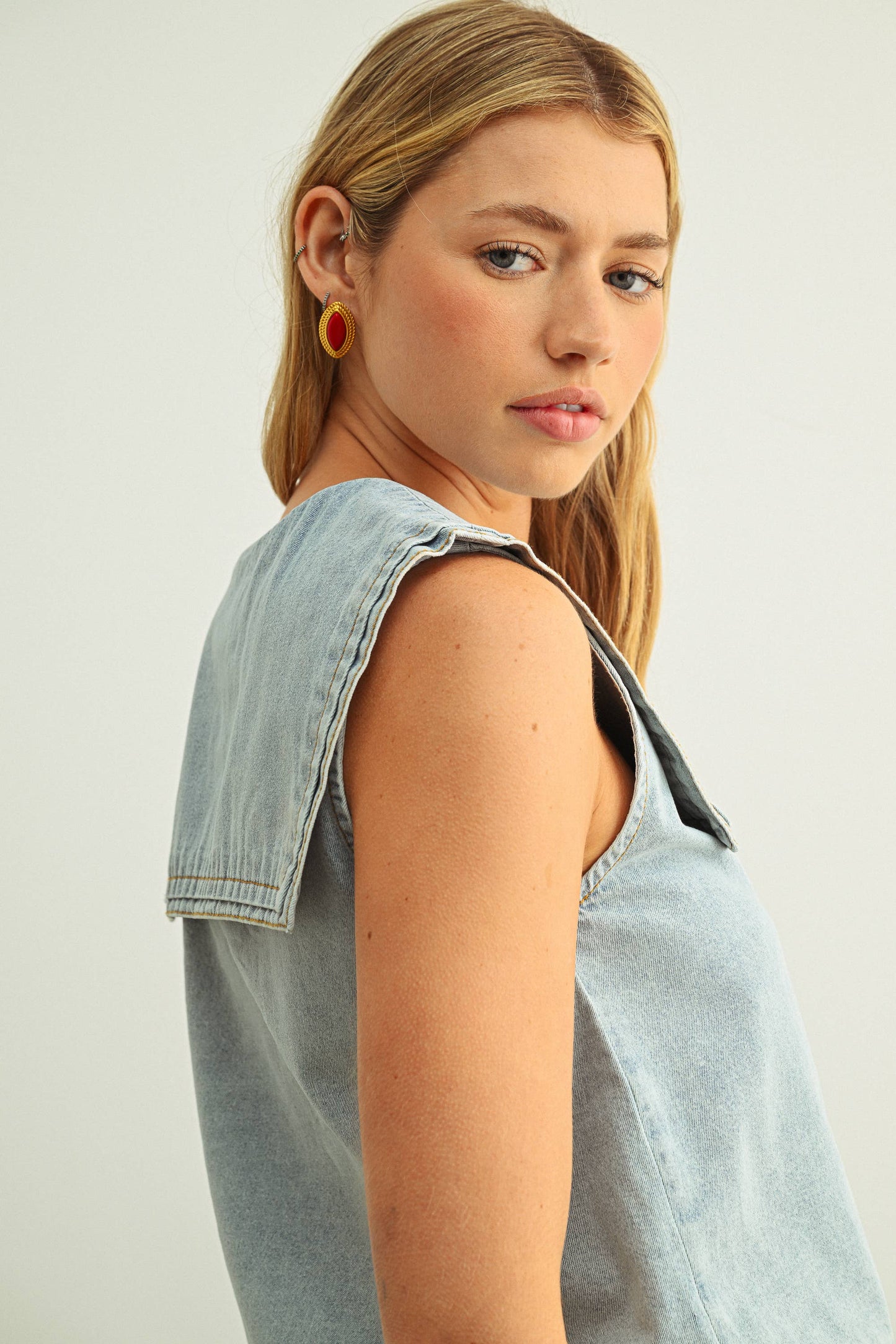 Sailor Collar Denim Top