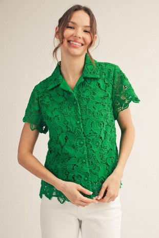 Button Down Floral Pattern Lace Top
