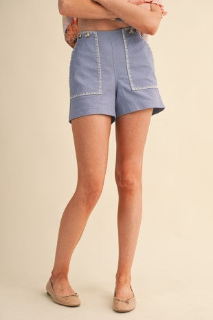 High Waist Shorts With Contrast Stitching