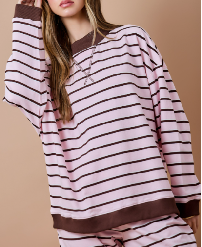 Mock Neck Striped Terry Lounge Sweatshirt
