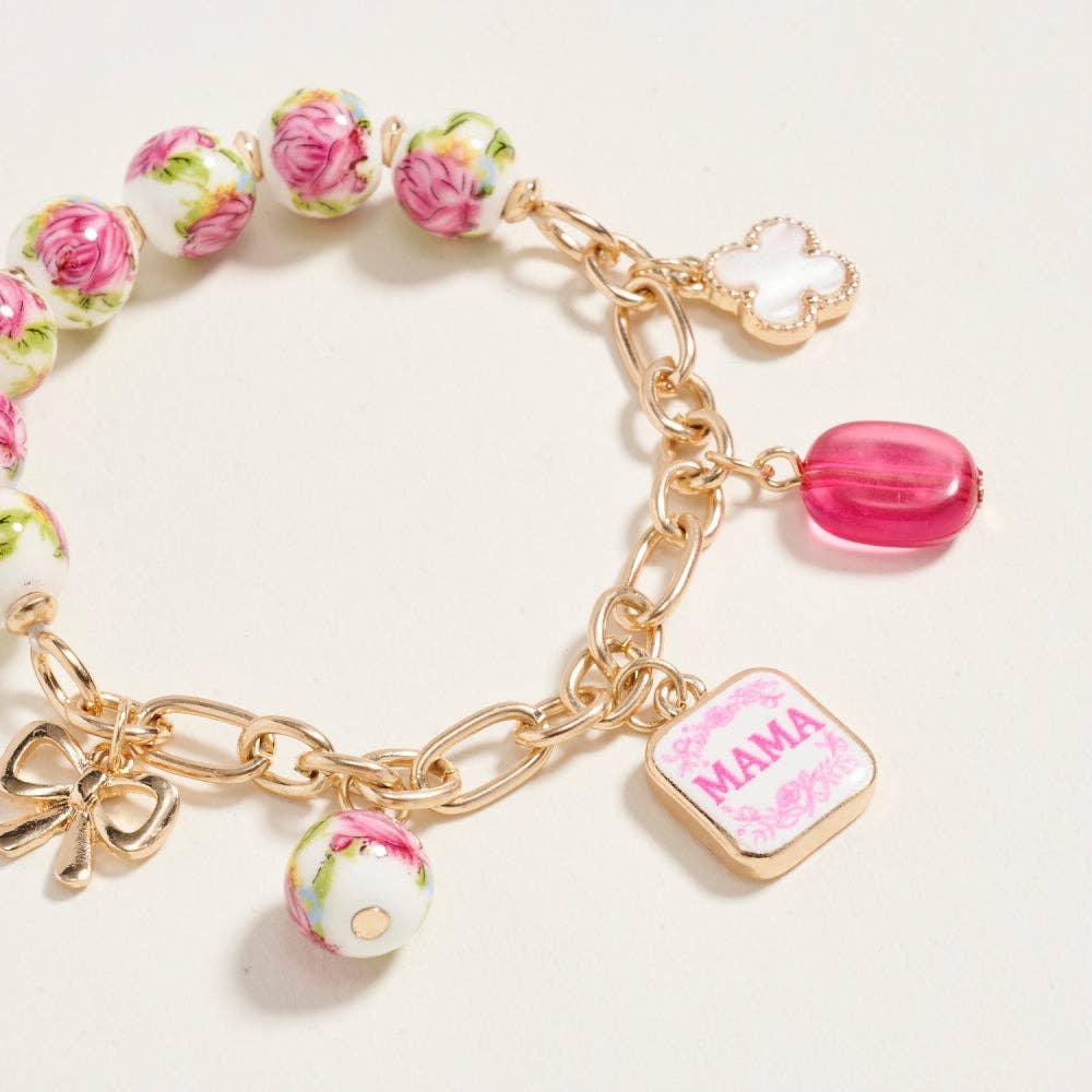 7.25 Inch Ceramic Floral Bead Mama Charm Bracelet