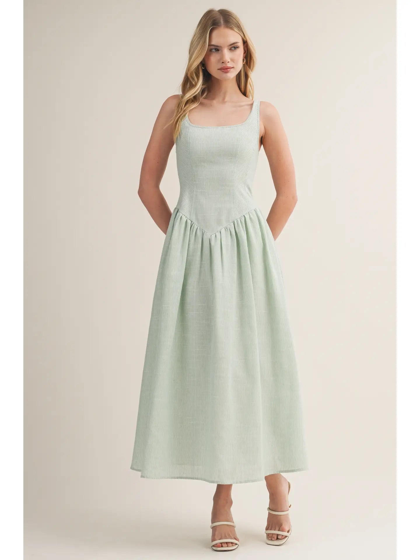 Corset Drop Waist Stripe Dress