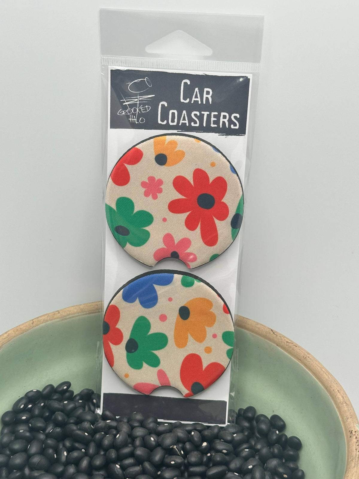 70's Floral of 2 Neoprene Car Coasters