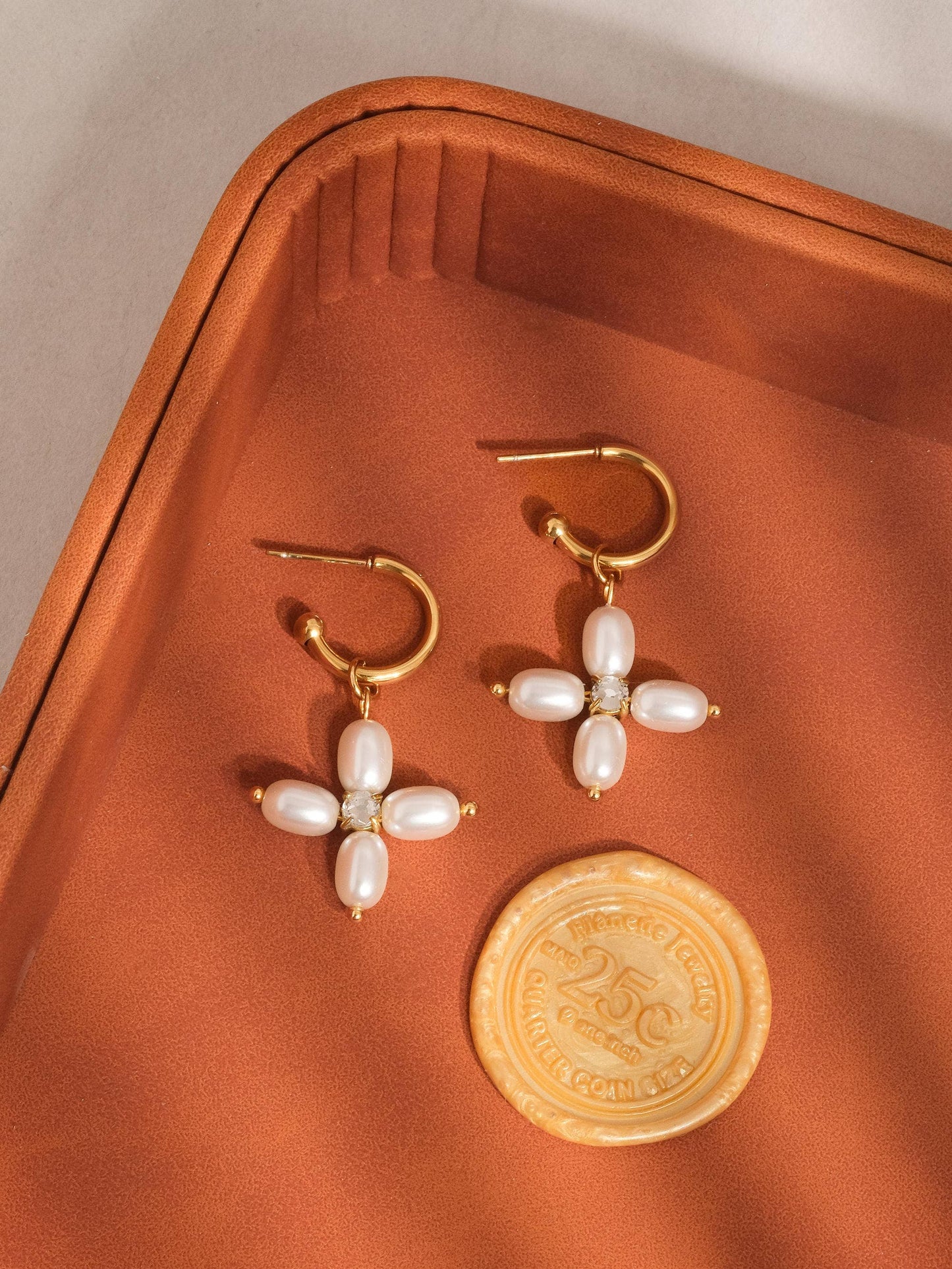 Chaleur Pearl Cross Hoops