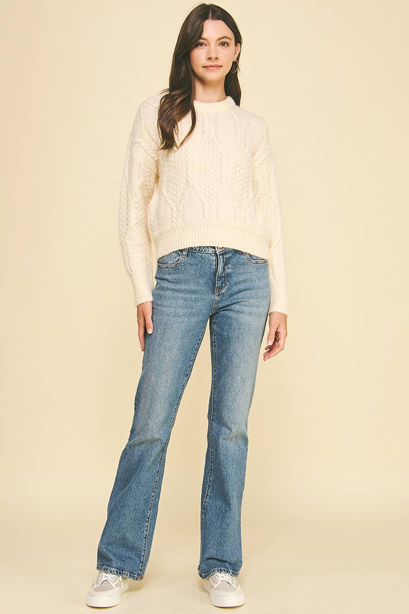 TEXTURED CROP KNIT SWEATER