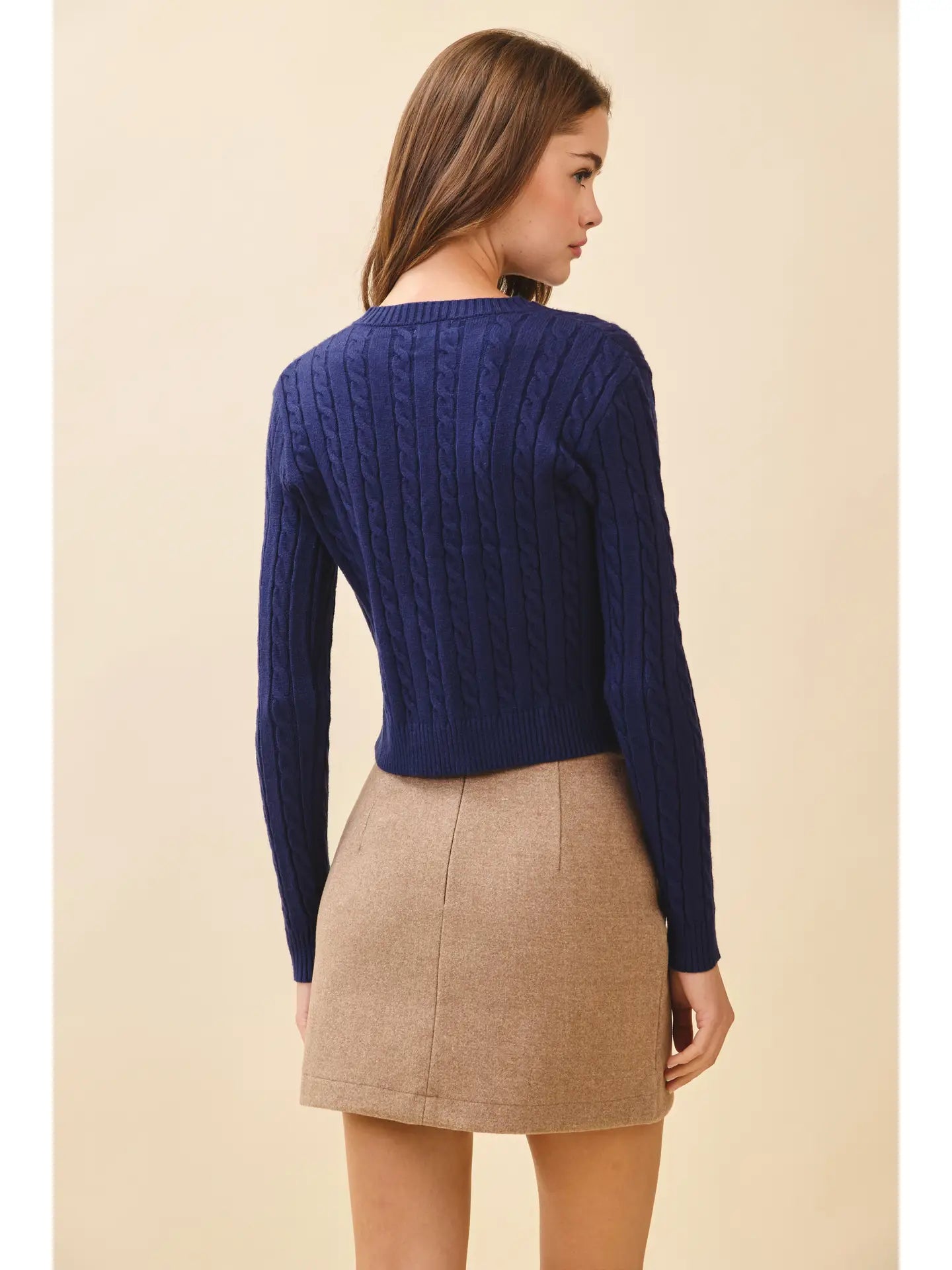 Cable Knit Crop Button Front Cardigan