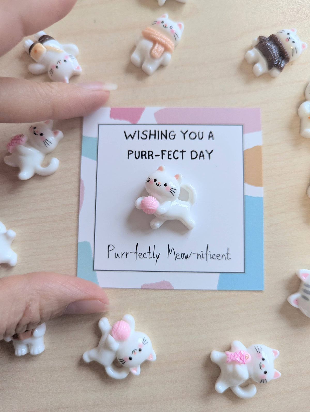 Thinking of You Cat Card + Mini Cat Trinket. Cat Lover Gift