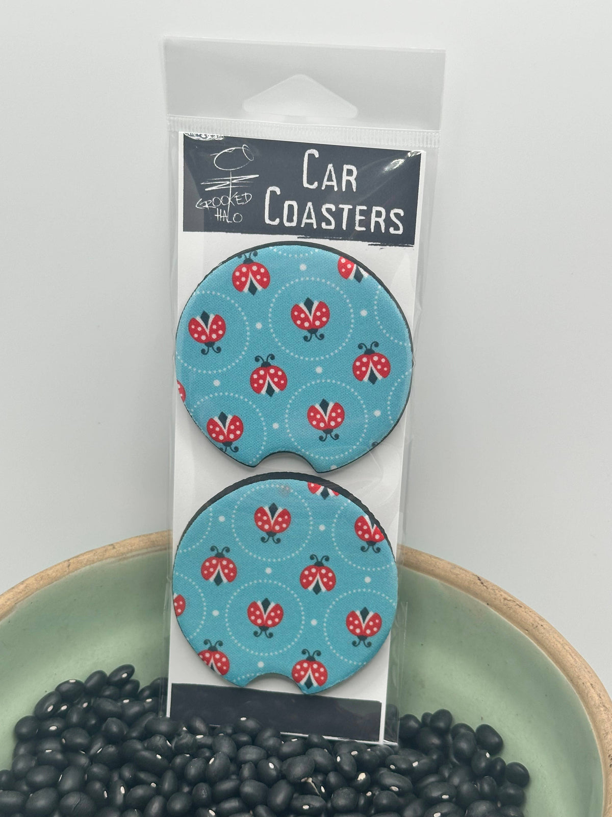 Ladybugs of 2 Neoprene Car Coasters