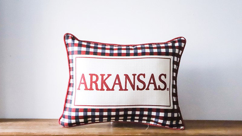 Arkansas Triple Collegiate Gingham Pillow