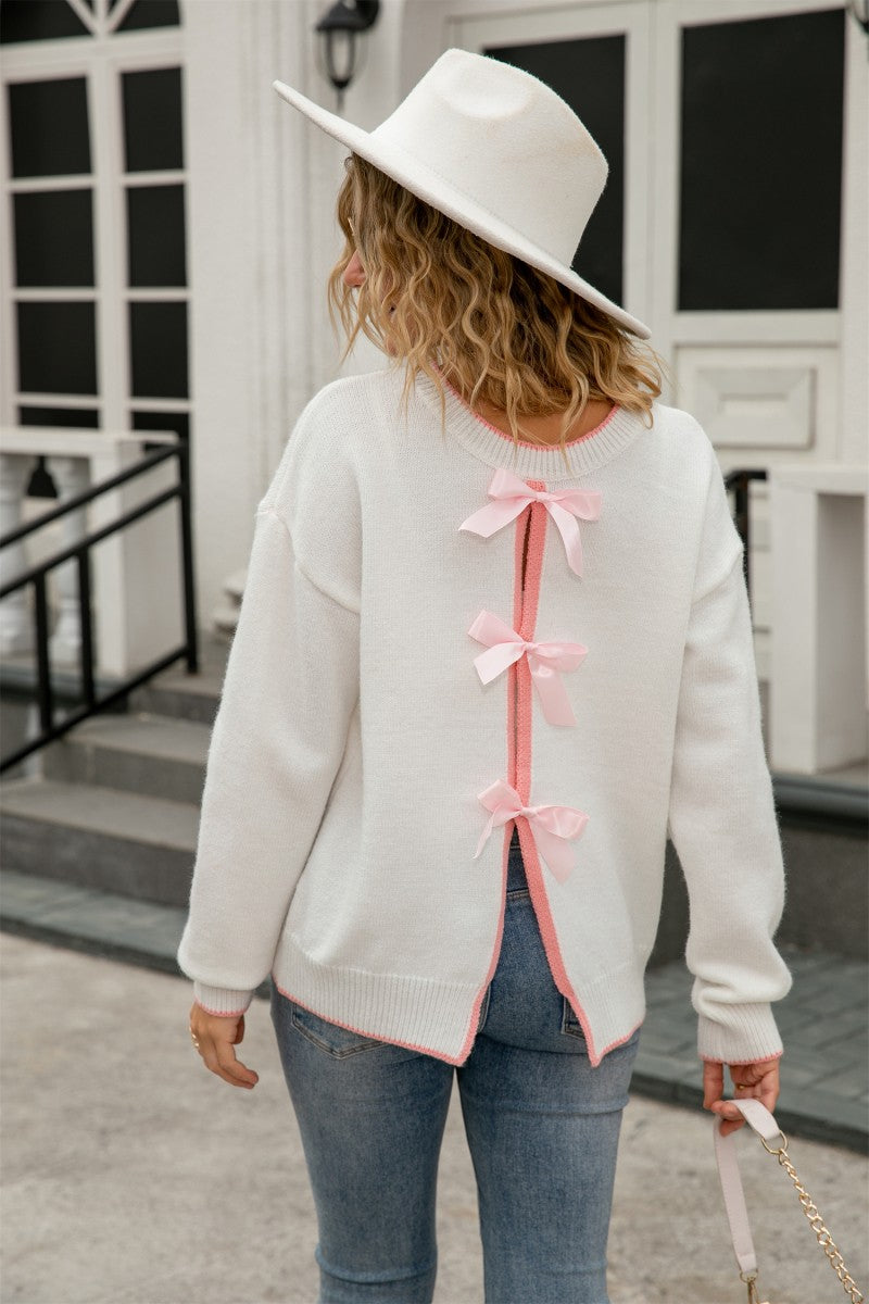 Reversible Back Bow Applique Sweater