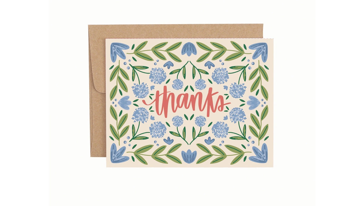 Blue Floral Thanks Card