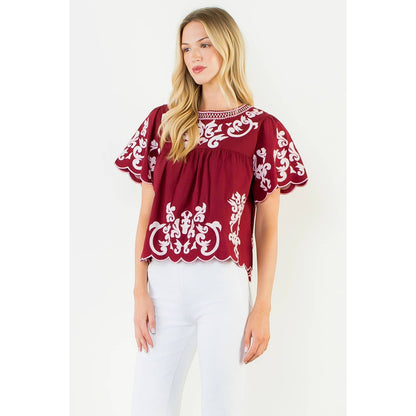 Flutter Sleeve Embroidery Detail Top