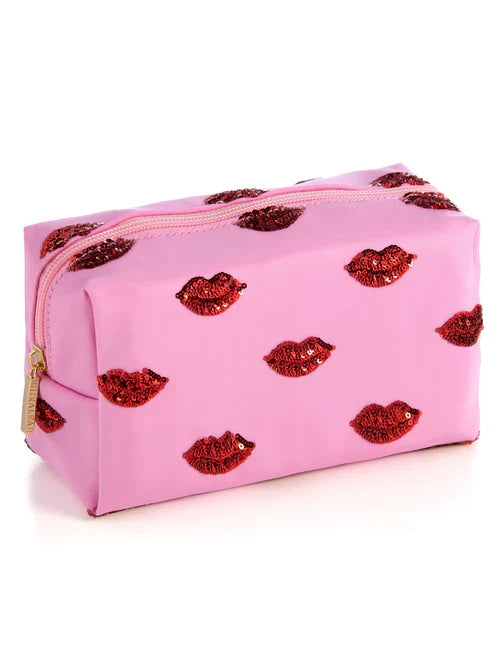 Cara Lips Pattern Cosmetic Pouch, Pink