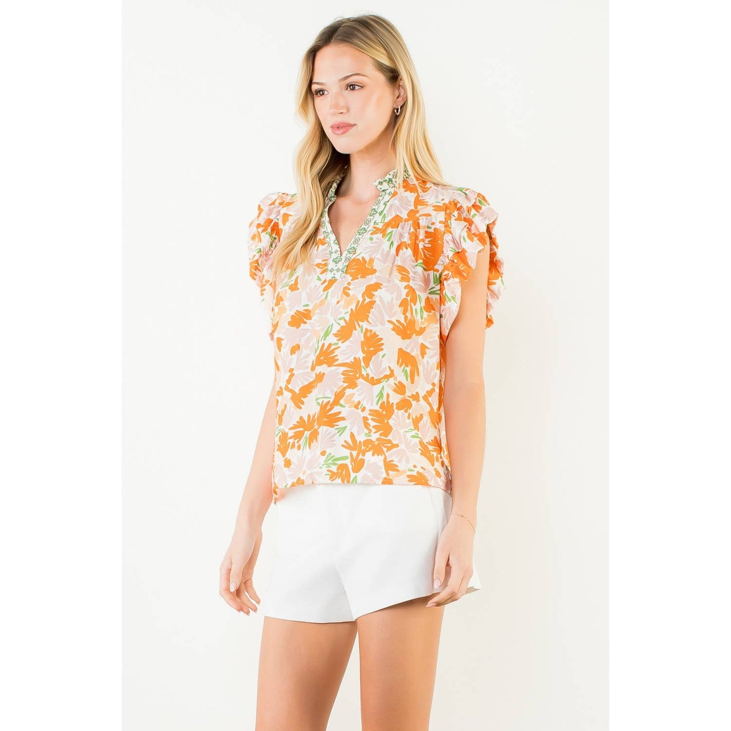 Flowy Sleeve Floral Print V-Neck Top