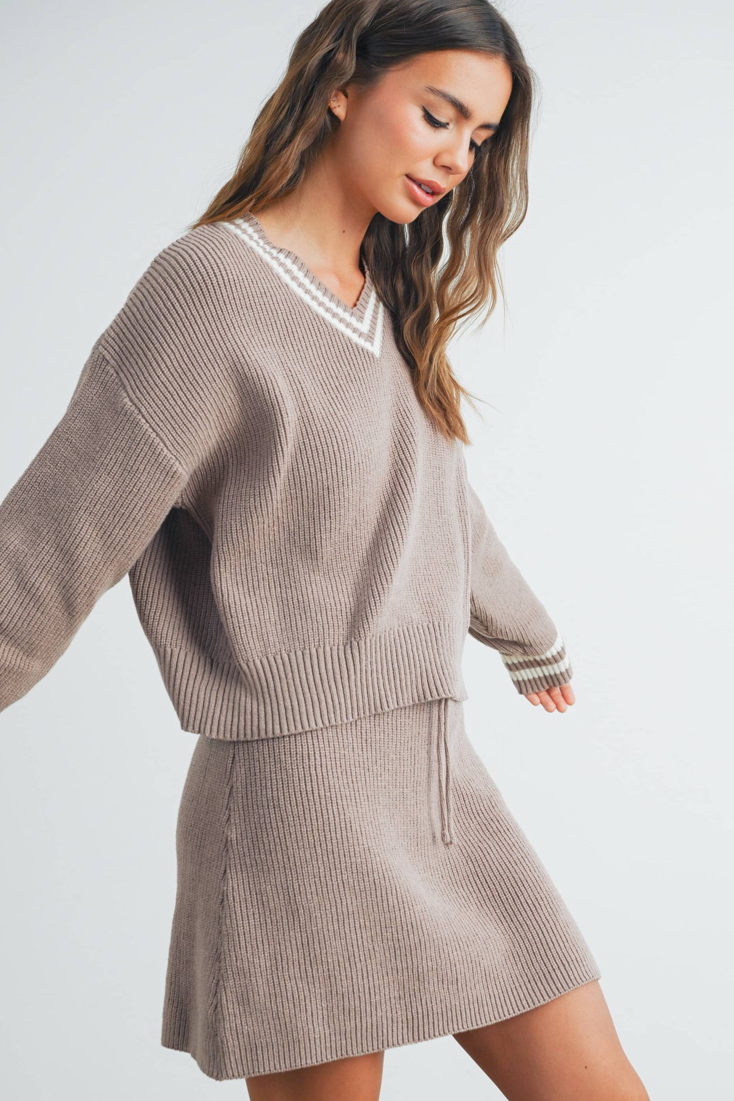 Striped V-Neck and Sleeve Sweater