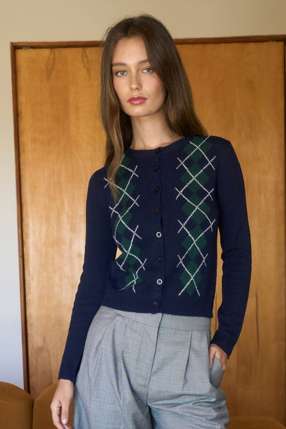 ARGYLE PATTERN CARDIGAN