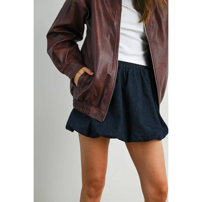Collared Zip-Front Leather Jacket