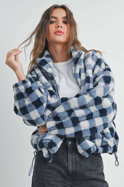 Drop Shoulder Plaid Jacket