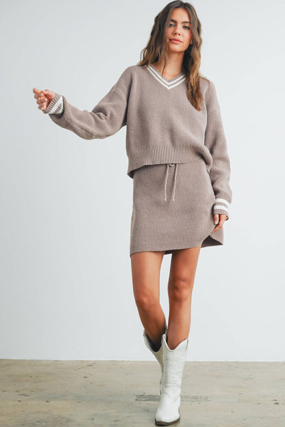 Striped V-Neck and Sleeve Sweater