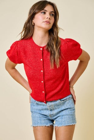 Short Sleeve Crew Neck Knit Sweater Cardigan Top
