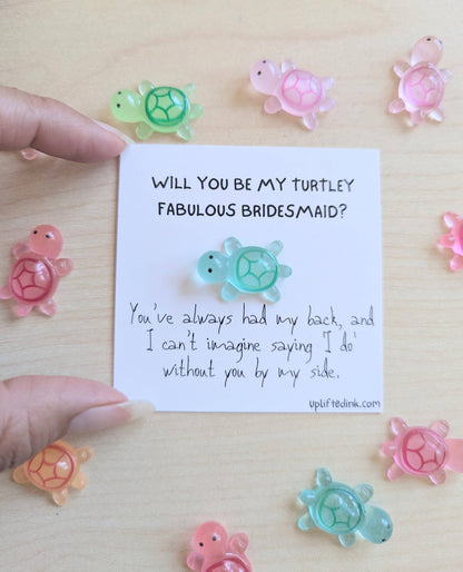 Bridesmaid Proposal Card with Turtle Figurine Gift