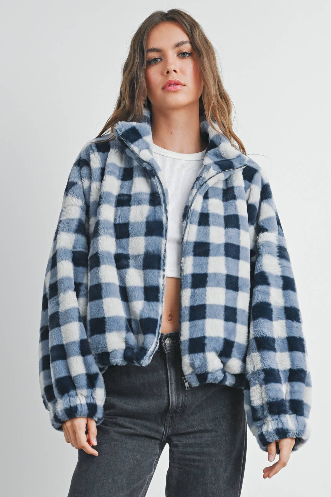 Drop Shoulder Plaid Jacket