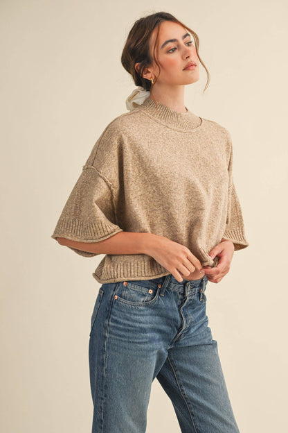 Mock Neck Short Sleeve Sweater