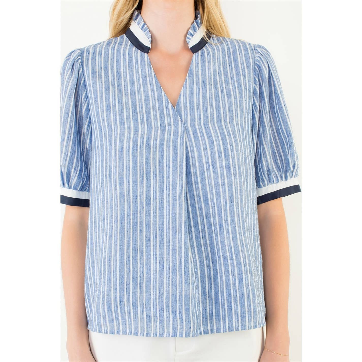 Short Sleeve Striped V-Neck Top