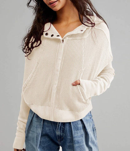 Full zip waffle cropped hoodie