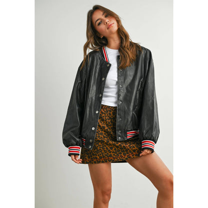 Snap-Button Varsity Bomber Jacket