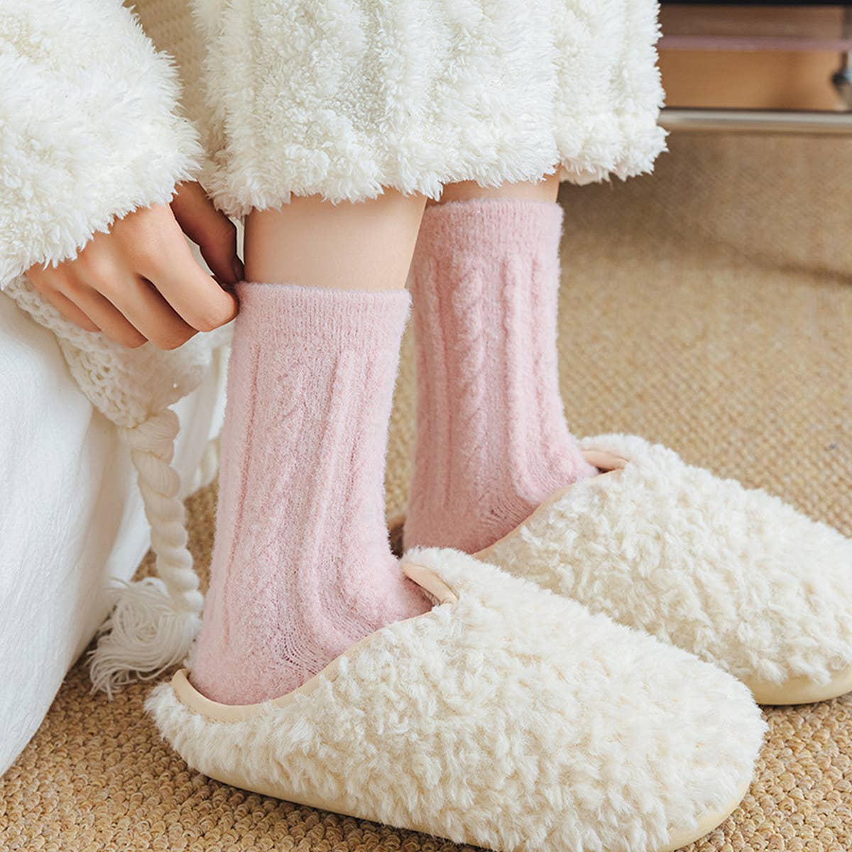 Cable Knit Fuzzy Socks