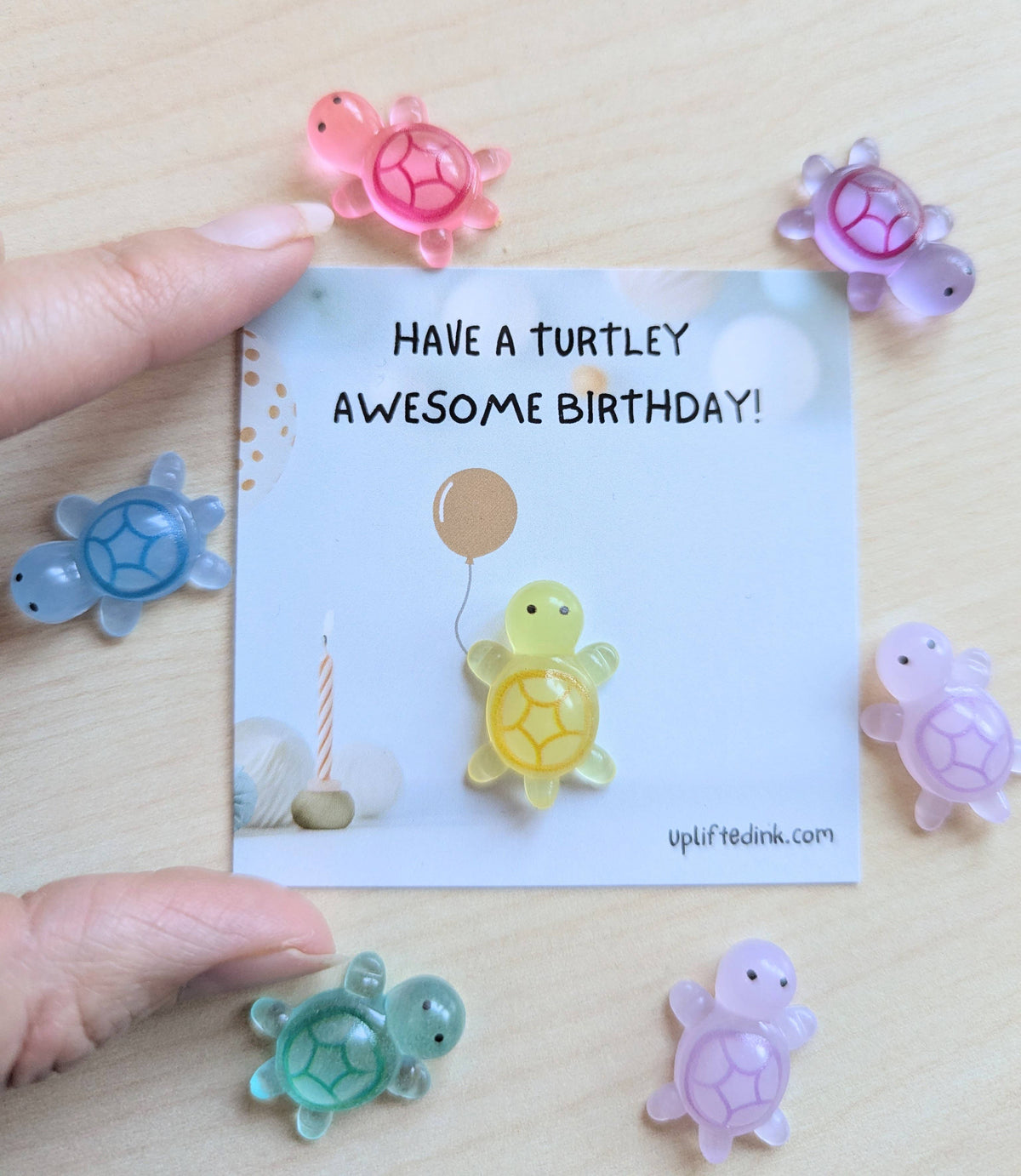 Mini Birthday Card with Glow-in-the-Dark Turtle Cute balloon
