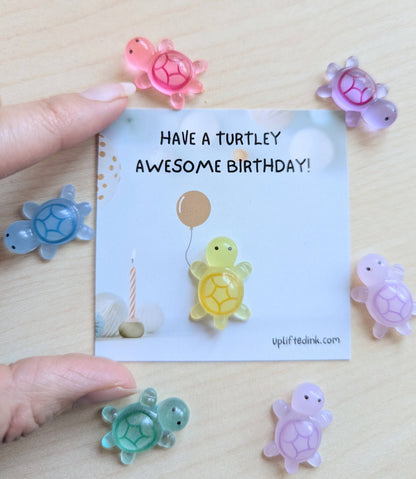 Mini Birthday Card with Glow-in-the-Dark Turtle Cute balloon