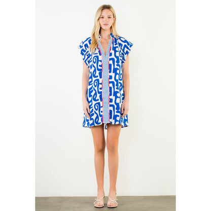 Short Sleeve Pattern V-Neck Dress