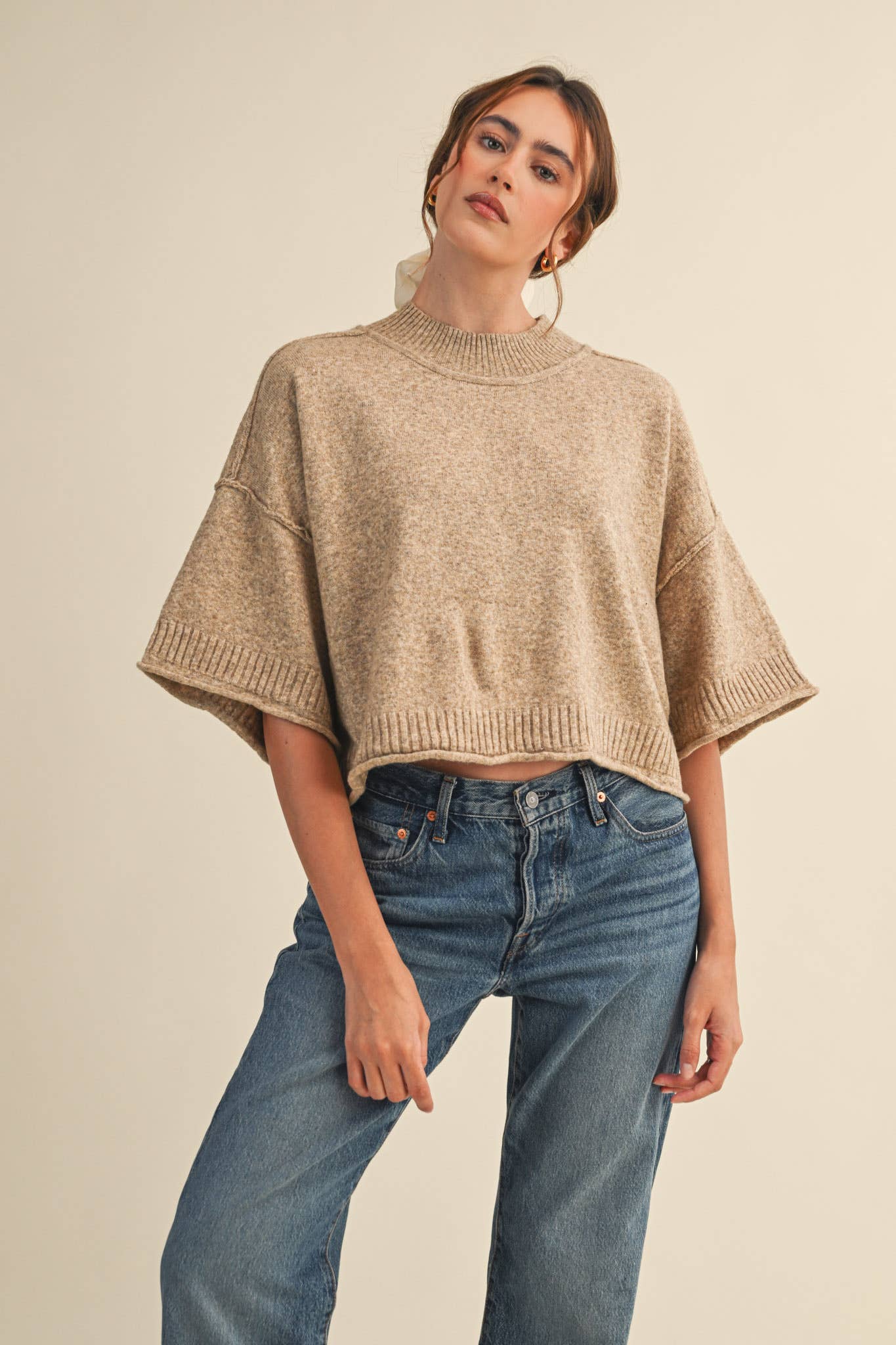 Mock Neck Short Sleeve Sweater