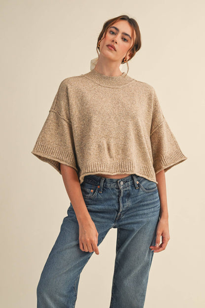Mock Neck Short Sleeve Sweater