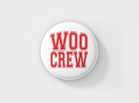 Woo Crew White Button Pin