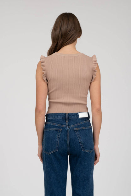 RUFFLE SLEEVELESS SWEATER KNIT TOP