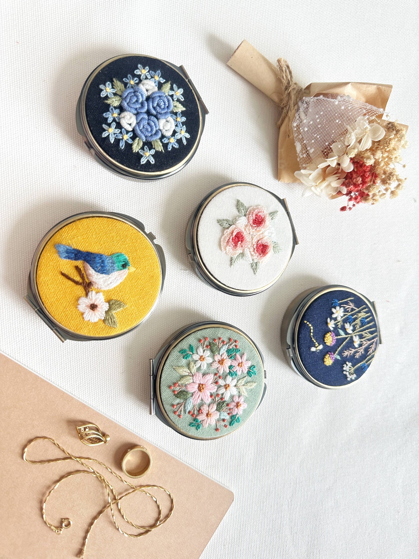 Floral Embroidered Round Compact