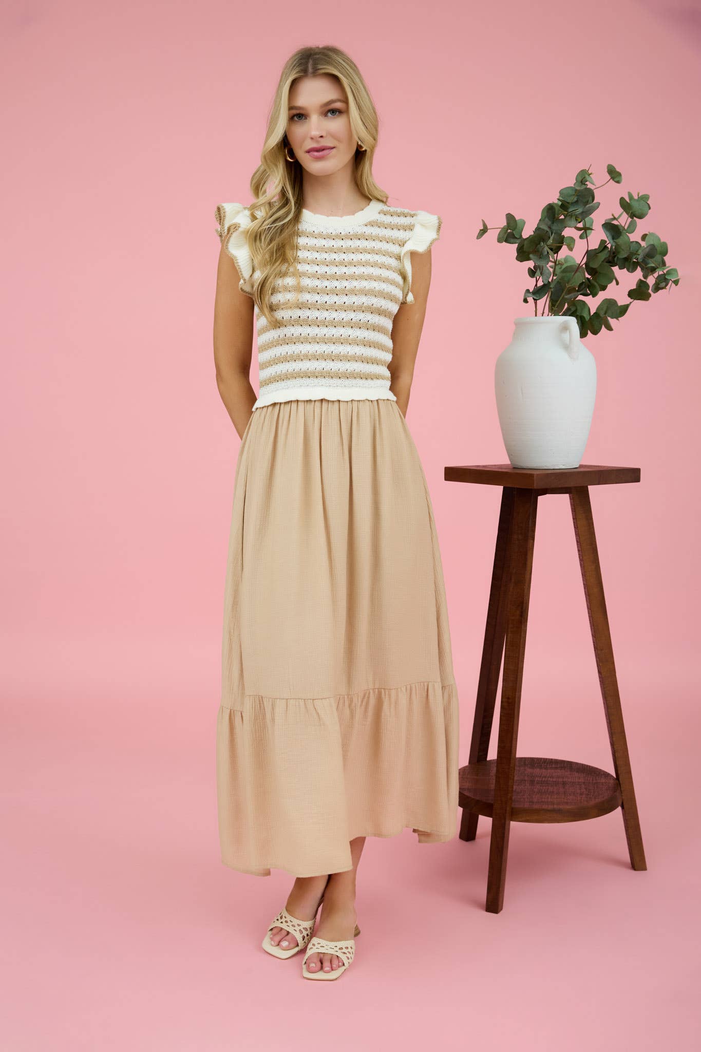 STRIPE SWEATER MIDI DRESS