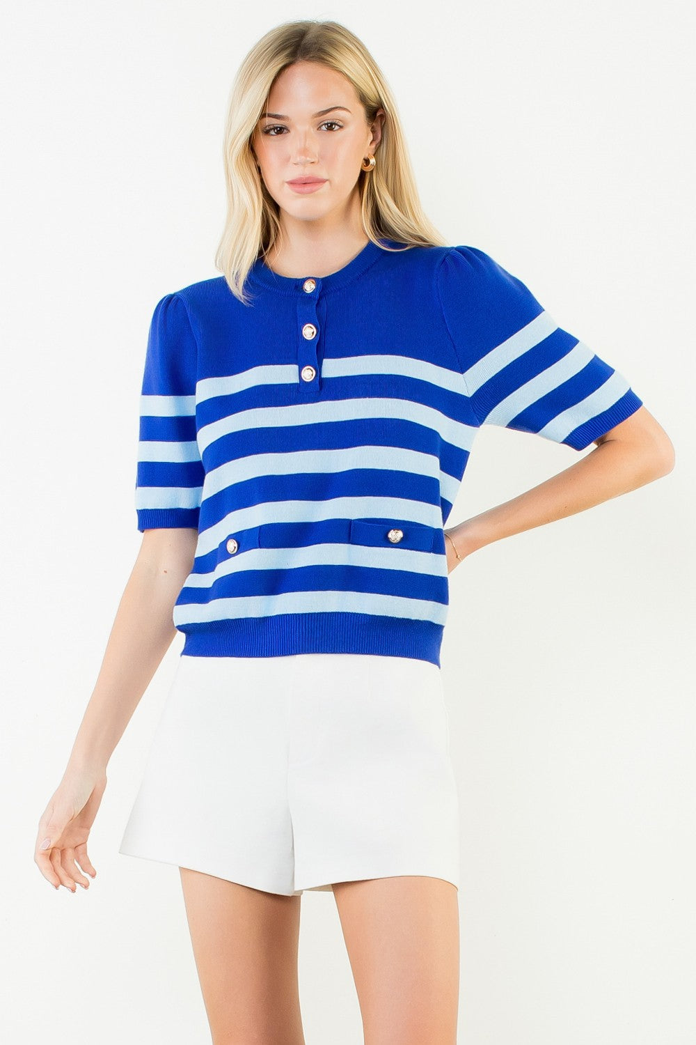 Short Sleeve Striped Knit Top