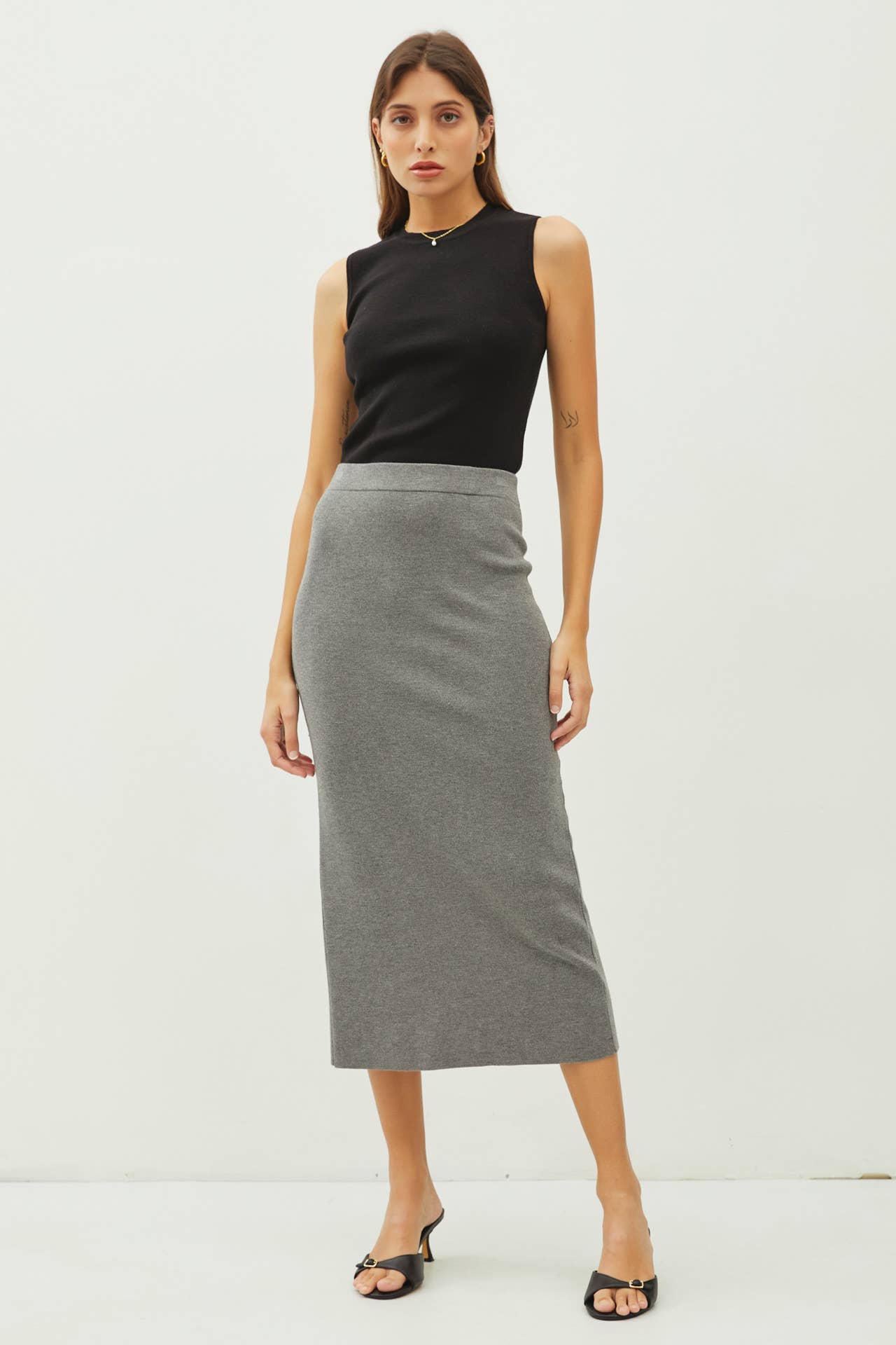 KNITTED HIGH RISE MIDI SKIRT