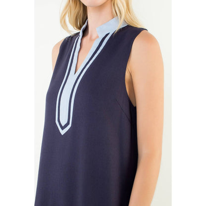 Sleeveless Split Neck Contrast Trim Dress
