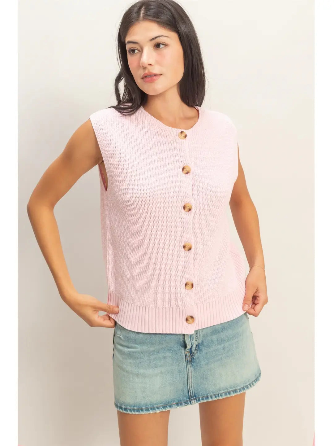 Sleeveless Button-Up Ribbed Vest
