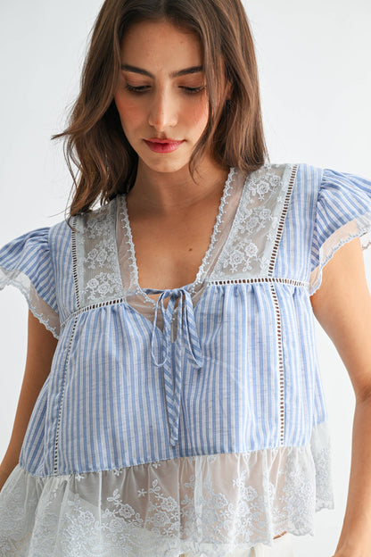 CST10128J LACE-TRIMMED BLOUSE