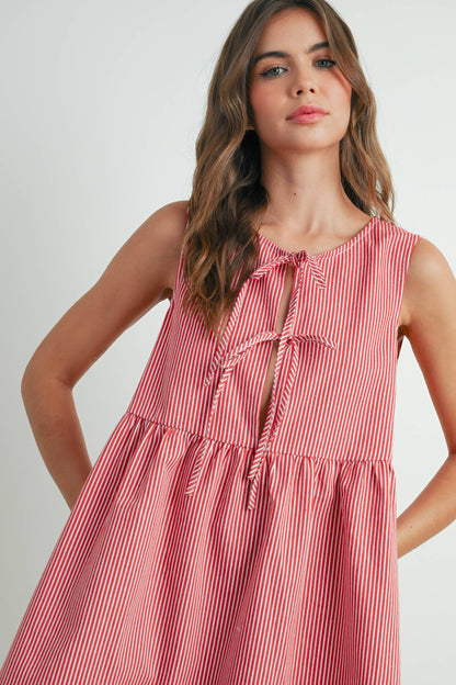 Mini Red Stripe Bowknot Dress